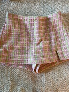 Pink Plaid Tweed Women’s Skort